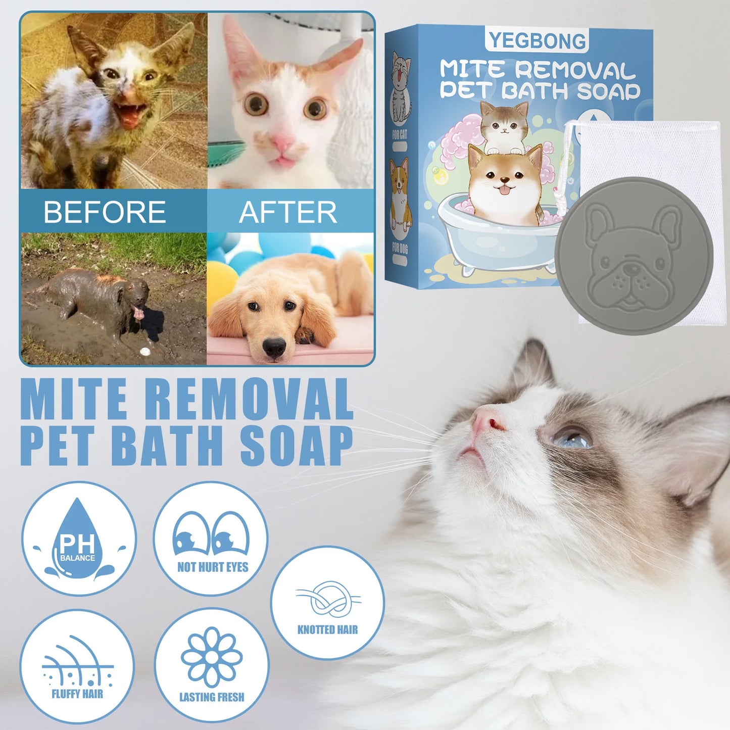 Pet Mite Removal Bath Soap for Dogs and Cats Cleaning