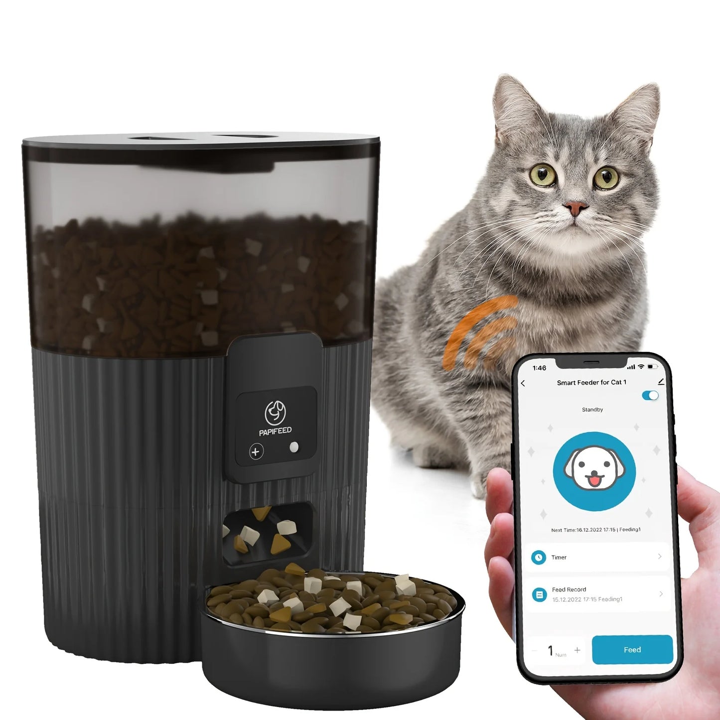 PAPIFEED Smart Cat Dog Food Dispenser With WiFi Remote Control