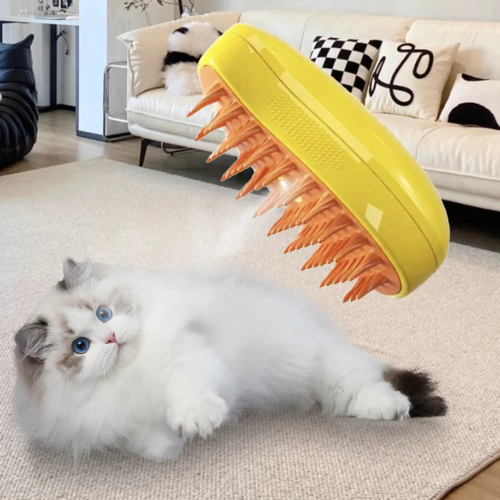 Electric Cat Grooming Brush with Spray for Easy Hair Removal