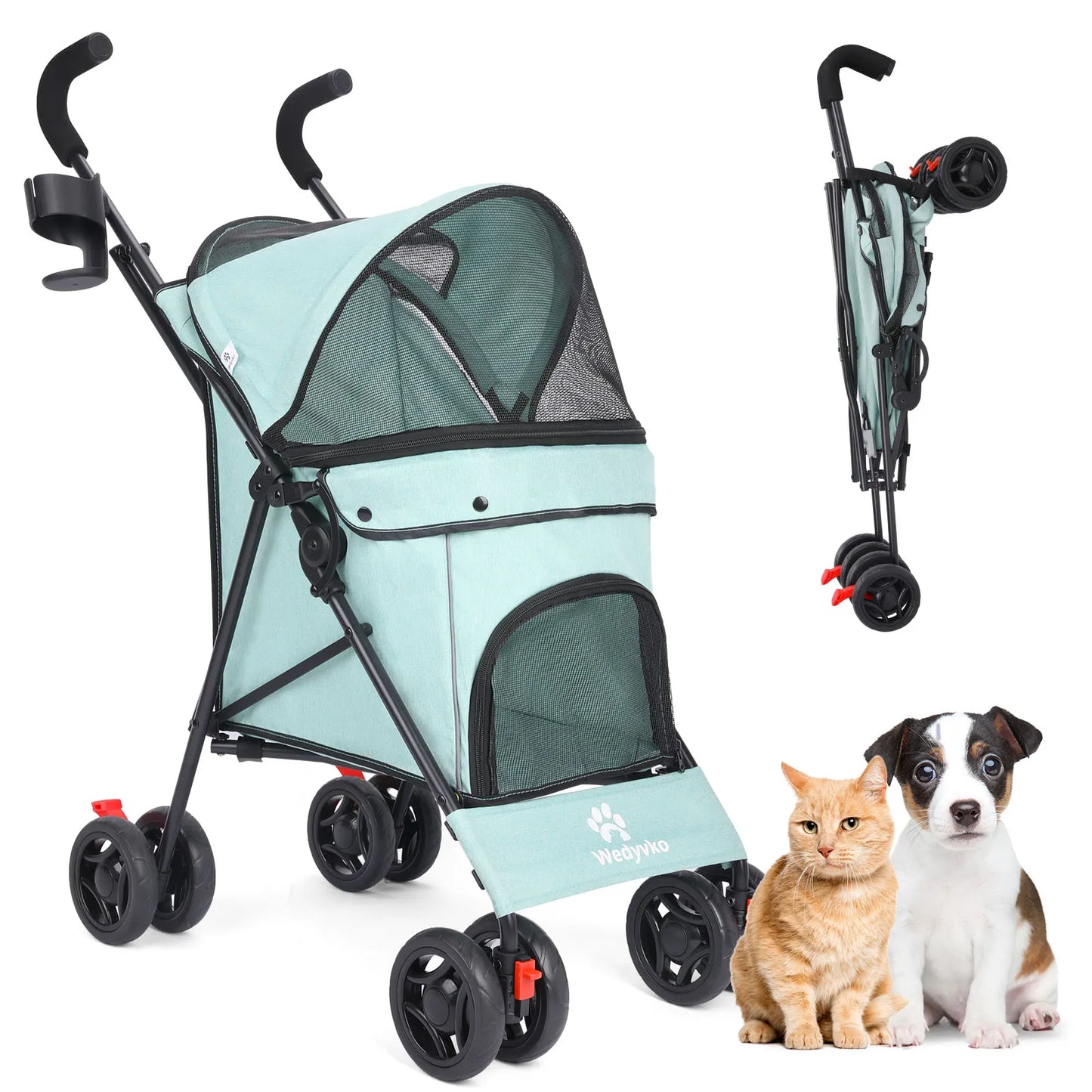 Pet Dog Stroller with Four Wheels Portable Puppy Stroller with Rotating Brakes and Storage for Dogs and Cats Travel and Outdoor Use