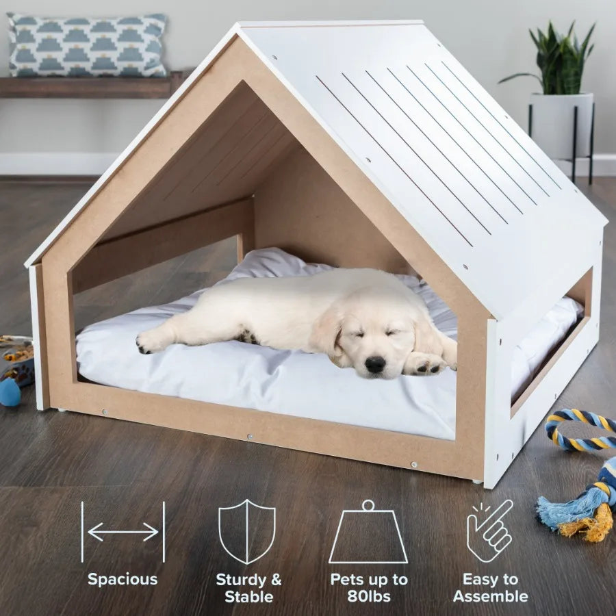 Hign Concerned Wooden Indoor Dog House With Cushion Shelter