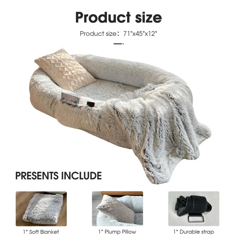 Cozy Human Dog Bed 71x45 Washable Faux Fur for Napping Comfort