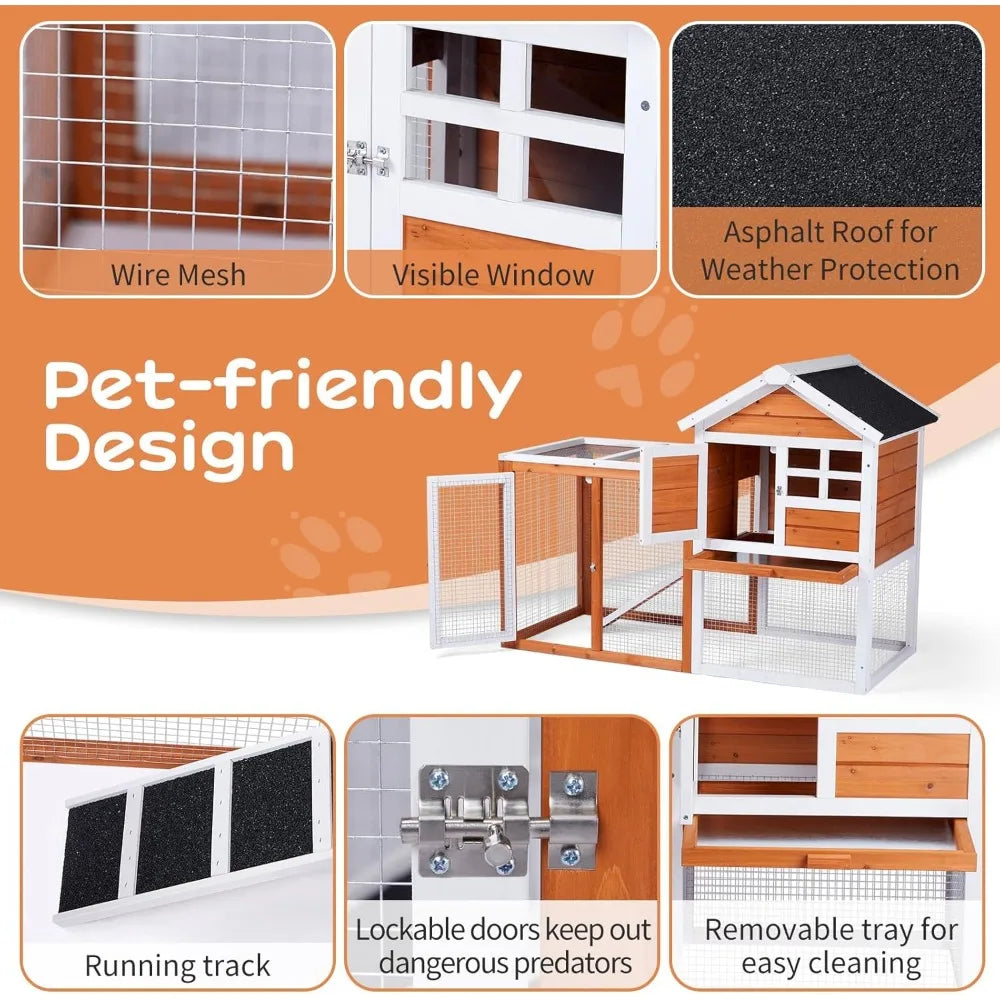 Wooden Rabbit Hutch and Chicken Coop With Weatherproof Roof