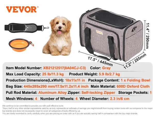 SucceBuy Cat Carrier Backpack With Telescopic Handle Wheels