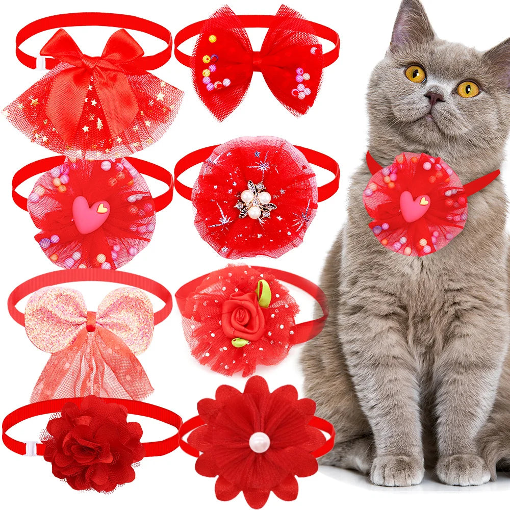 MRUQ PET Lace Bling Bow Tie For Dogs Adjustable Collar