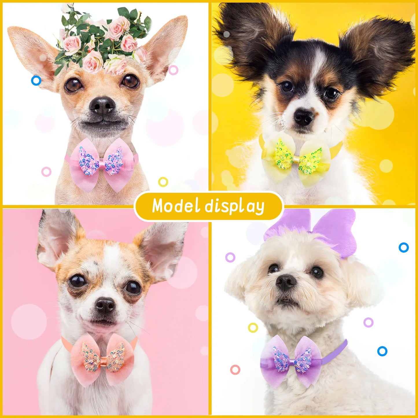 MRUQ PET Lace Bling Bow Tie For Dogs Adjustable Collar