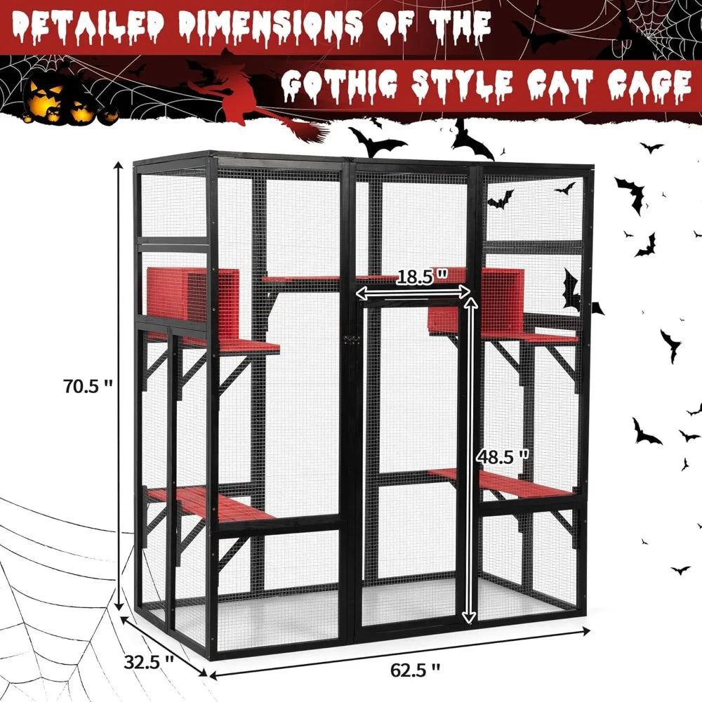 Wooden Outdoor Cat Enclosure With Perches And Condos