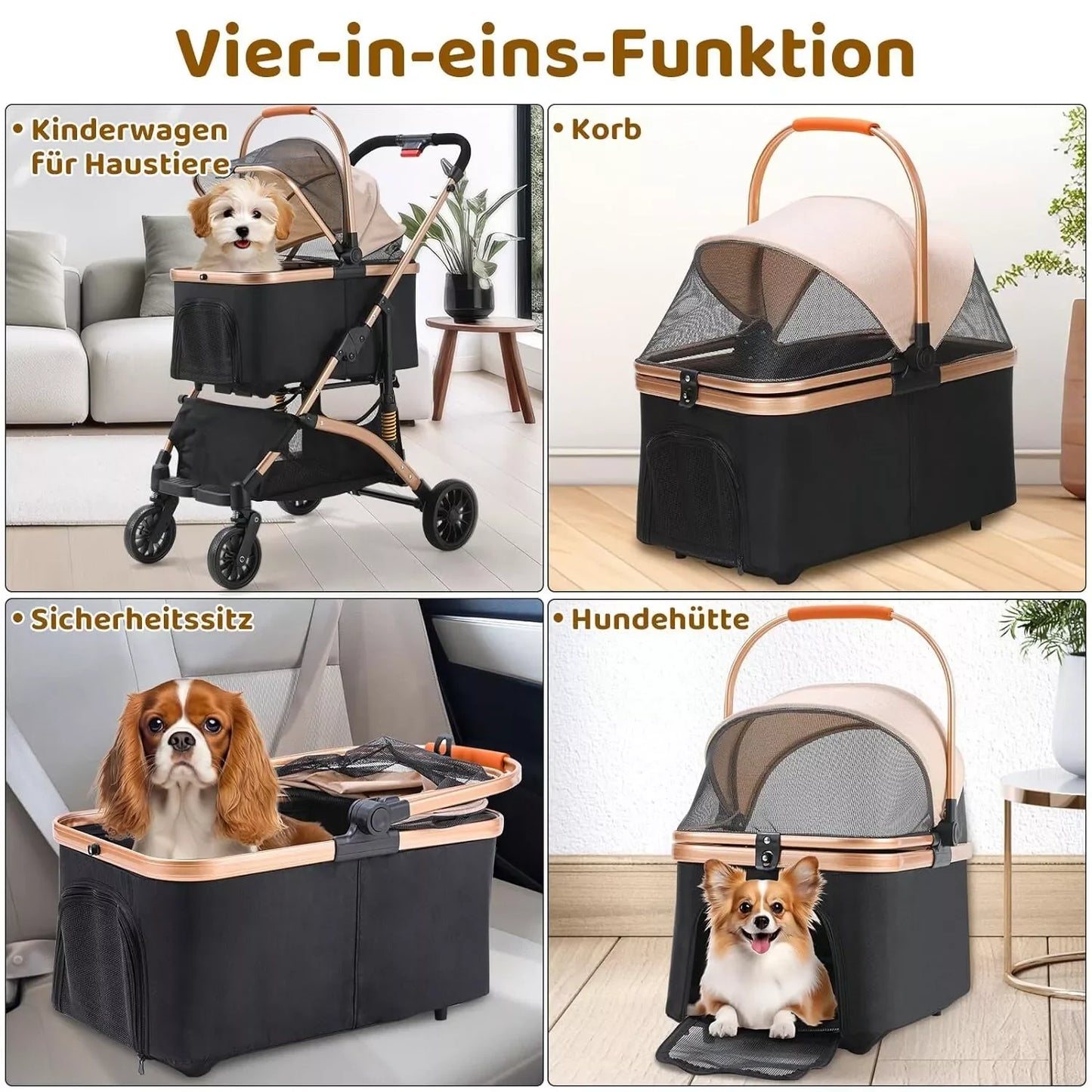 2 in 1 Dog Buggy Stroller with 360 Degree Wheels and Storage Basket