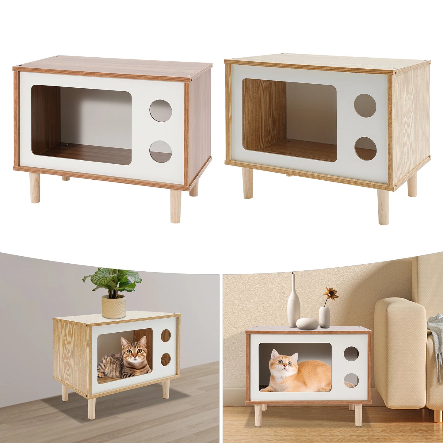 Wooden TV-Shaped Cat House by NoEnName Wear-Resistant Cat Bed for Small Pets