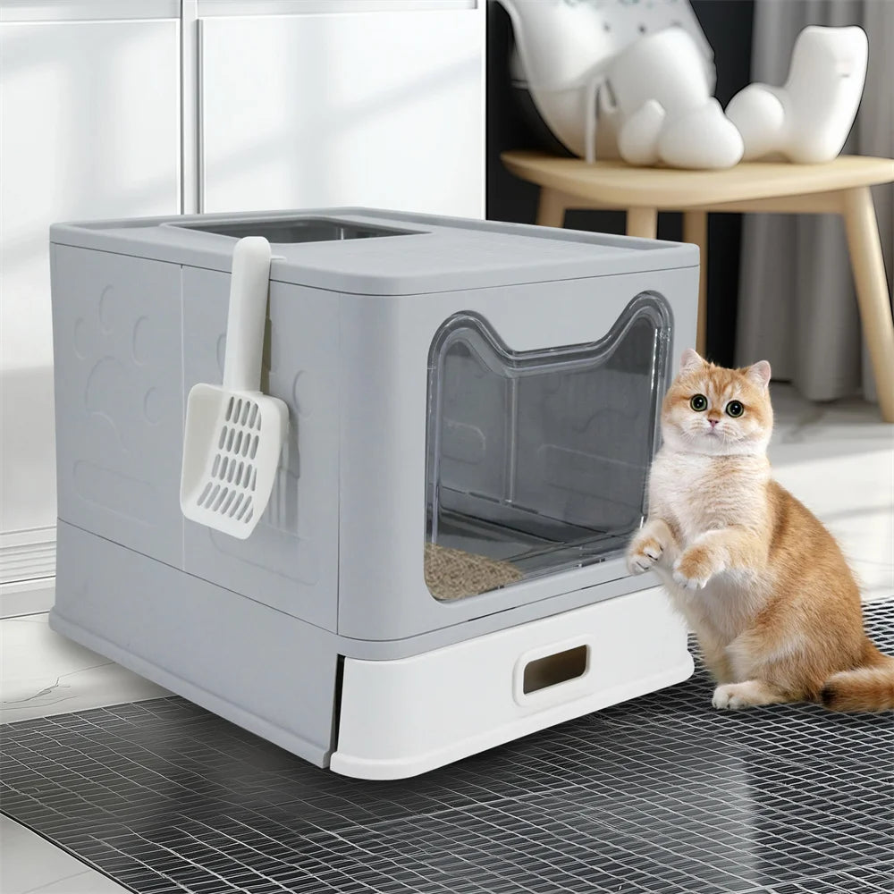 Enclosed Stainless Steel Cat Litter Box with Easy Cleaning Lid
