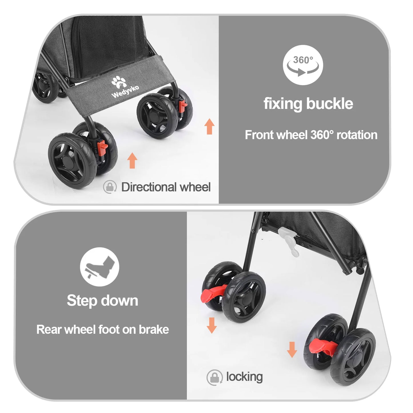 Pet Dog Stroller with Four Wheels Portable Puppy Stroller with Rotating Brakes and Storage for Dogs and Cats Travel and Outdoor Use