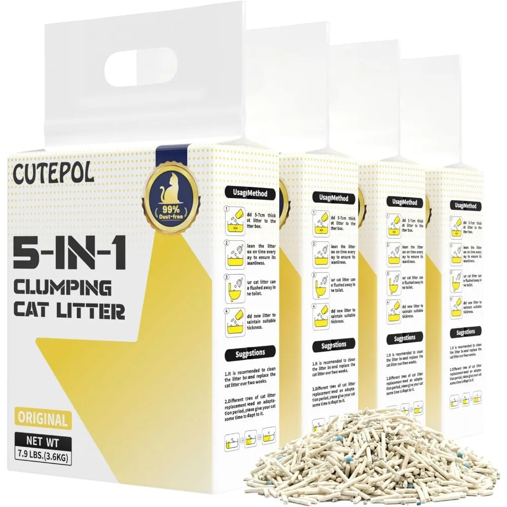 Mixed 5 in 1 Clumping Cat Litter 31.6 lb Dust Free Flushable
