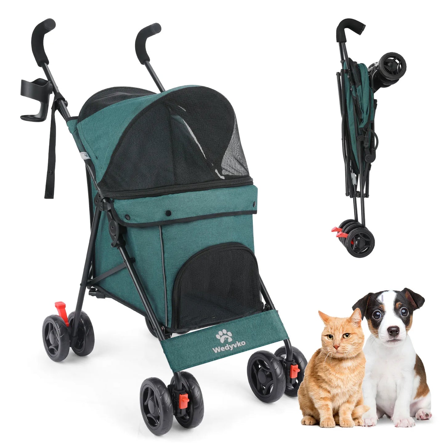 Pet Dog Stroller with Four Wheels Portable Puppy Stroller with Rotating Brakes and Storage for Dogs and Cats Travel and Outdoor Use