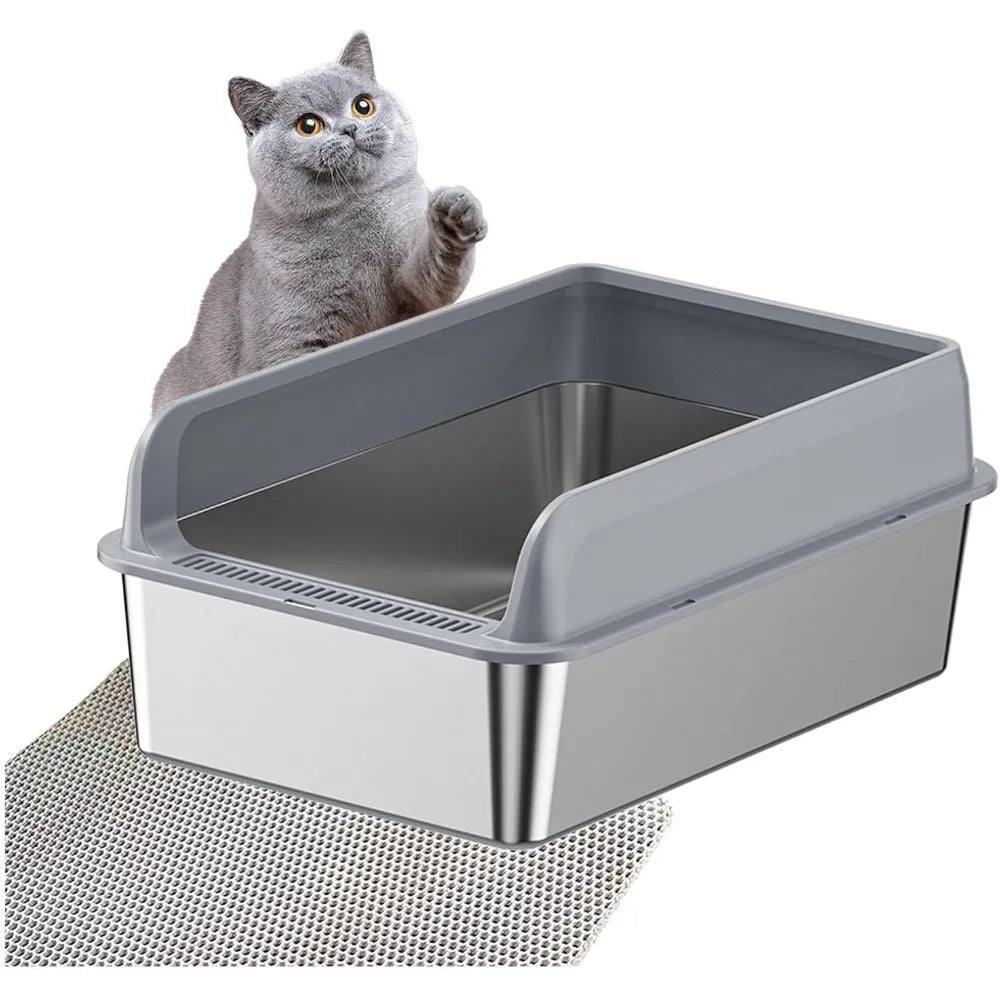 Stainless Steel Cat Litter Box with Lid and Anti-Leakage Enclosure Non-Stick by NoEnName