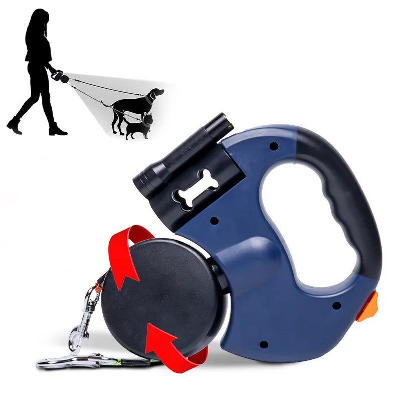 Automatic Retractable Two End Pet Leash with Flashlight 10 Feet