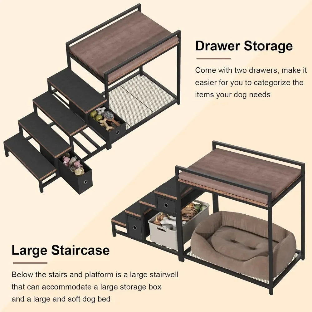 Pet Bunk Bed With Stairs And Window Perch Storage