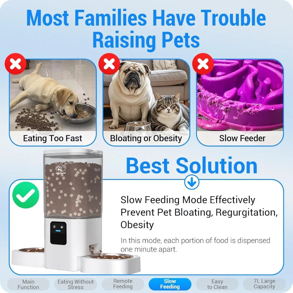 Automatic Cat Feeder WiFi Slow Feed Large Capacity for Two Cats