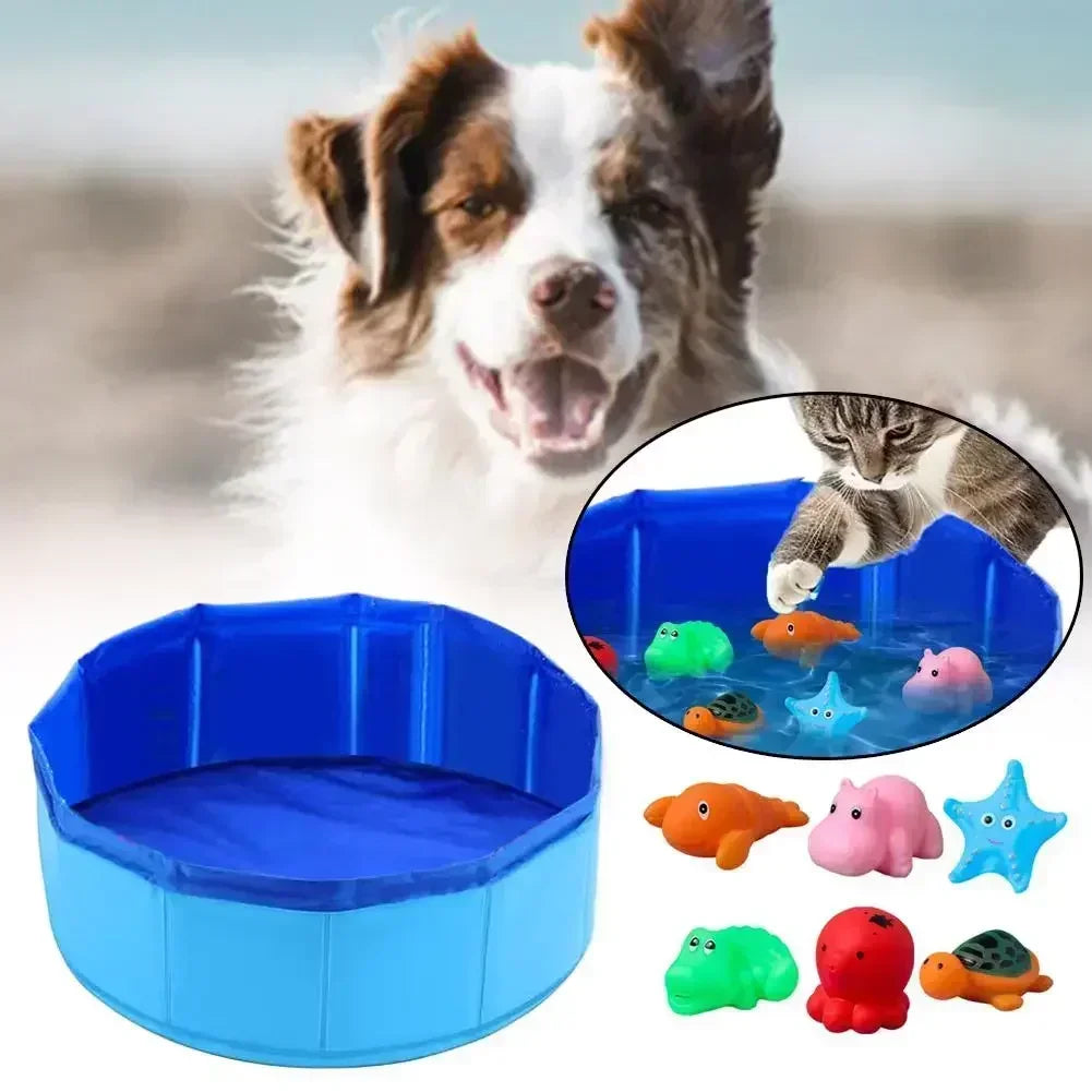 Foldable Pet Water Play Pool with Turtle Starfish and Octopus Toys for Cats and Dogs Summer Cooling Bath Basin
