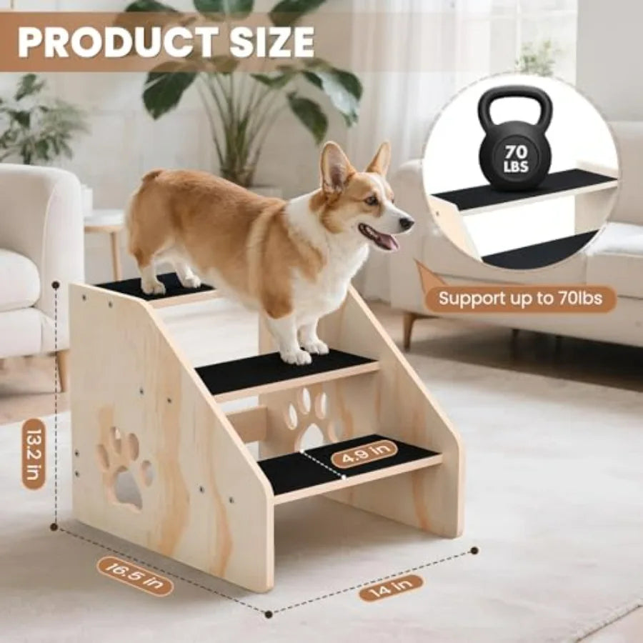 Dog Door Wooden 3 Step Dog Stairs Ramp For Pets High Beds