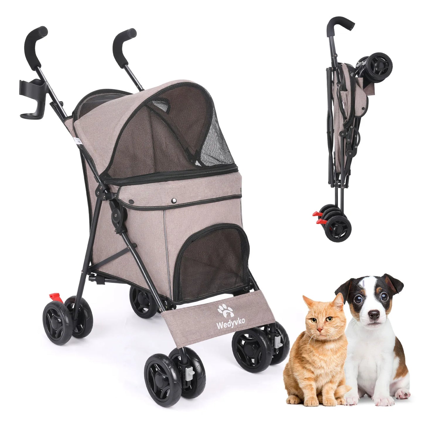 Pet Dog Stroller with Four Wheels Portable Puppy Stroller with Rotating Brakes and Storage for Dogs and Cats Travel and Outdoor Use