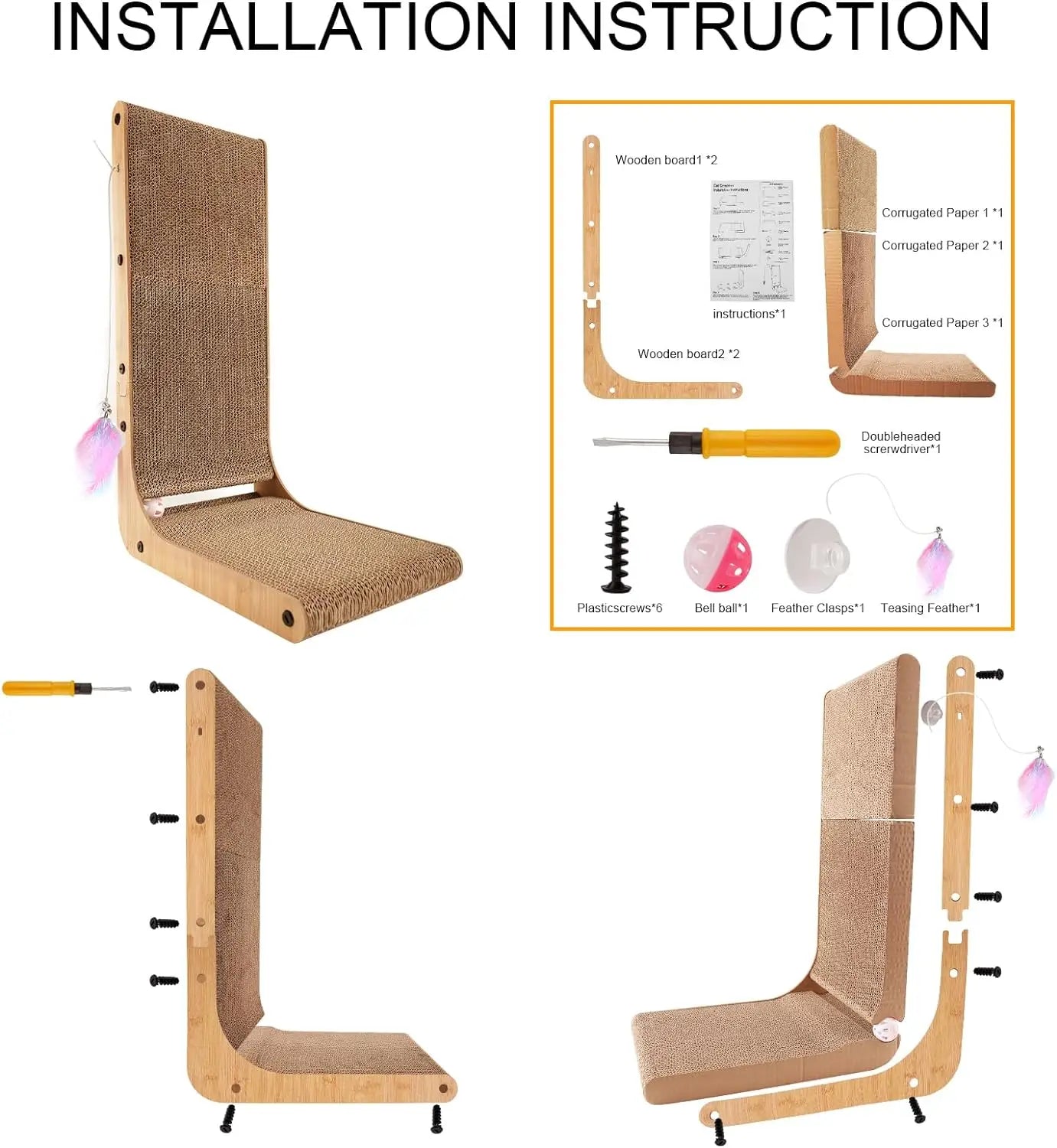 L Shape Cat Scratcher 23.6 Inch Cardboard Scratch Pad for Cats