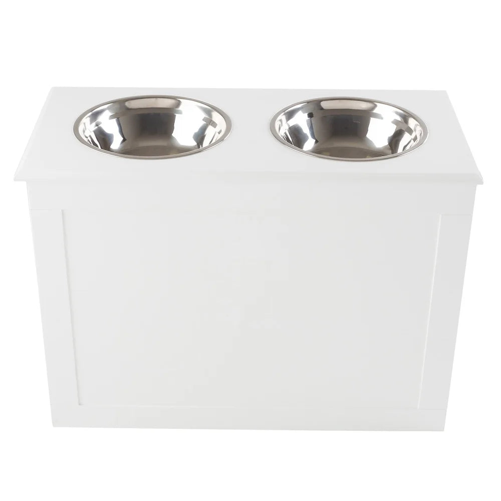 Elevated Dog Bowls with Hidden Storage Compartment Stainless Steel Pet Feeder Station Easy Clean Adjustable Height Organizer