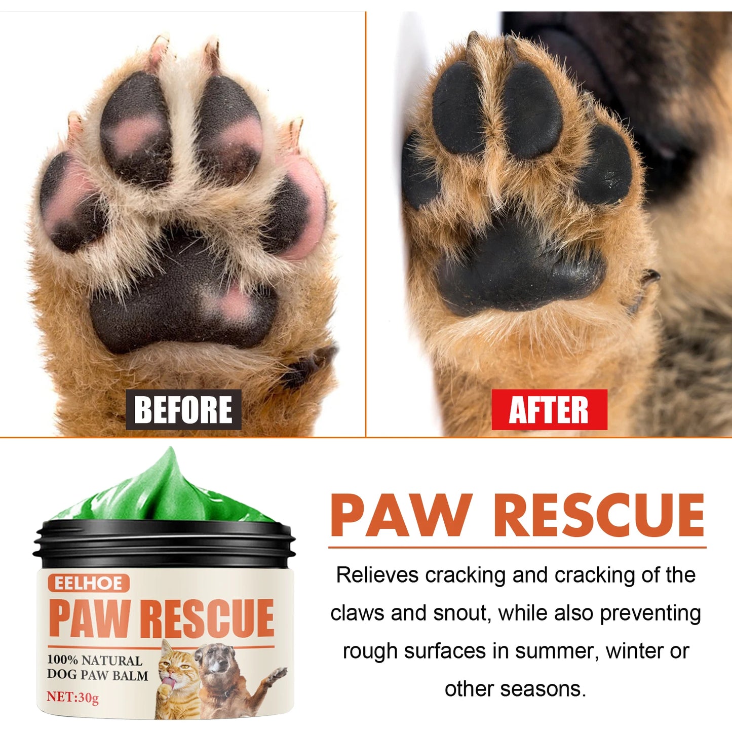 Pet Paw Cream 30g Moisturizing Nourishing Natural Ingredients for Cat and Dog Paw Protection