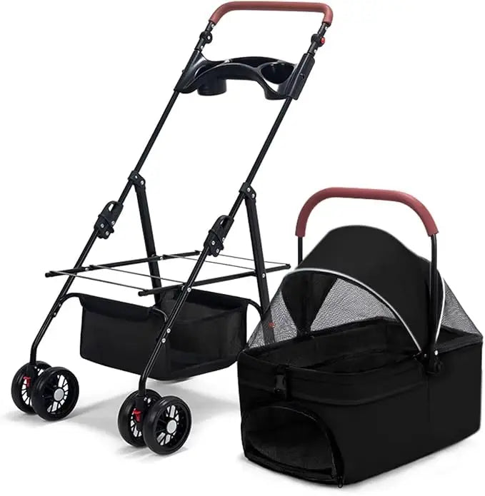 Folding Pet Stroller with Detachable Carrier for Dog Travel by NoEnName
