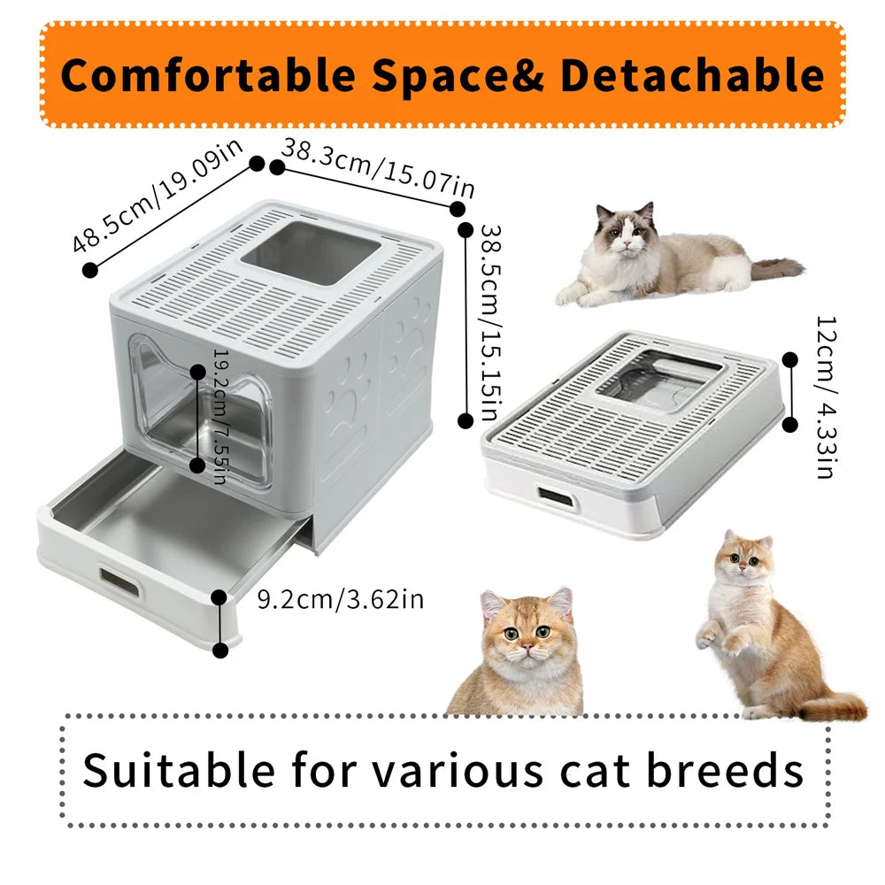 Enclosed Stainless Steel Cat Litter Box with Easy Cleaning Lid
