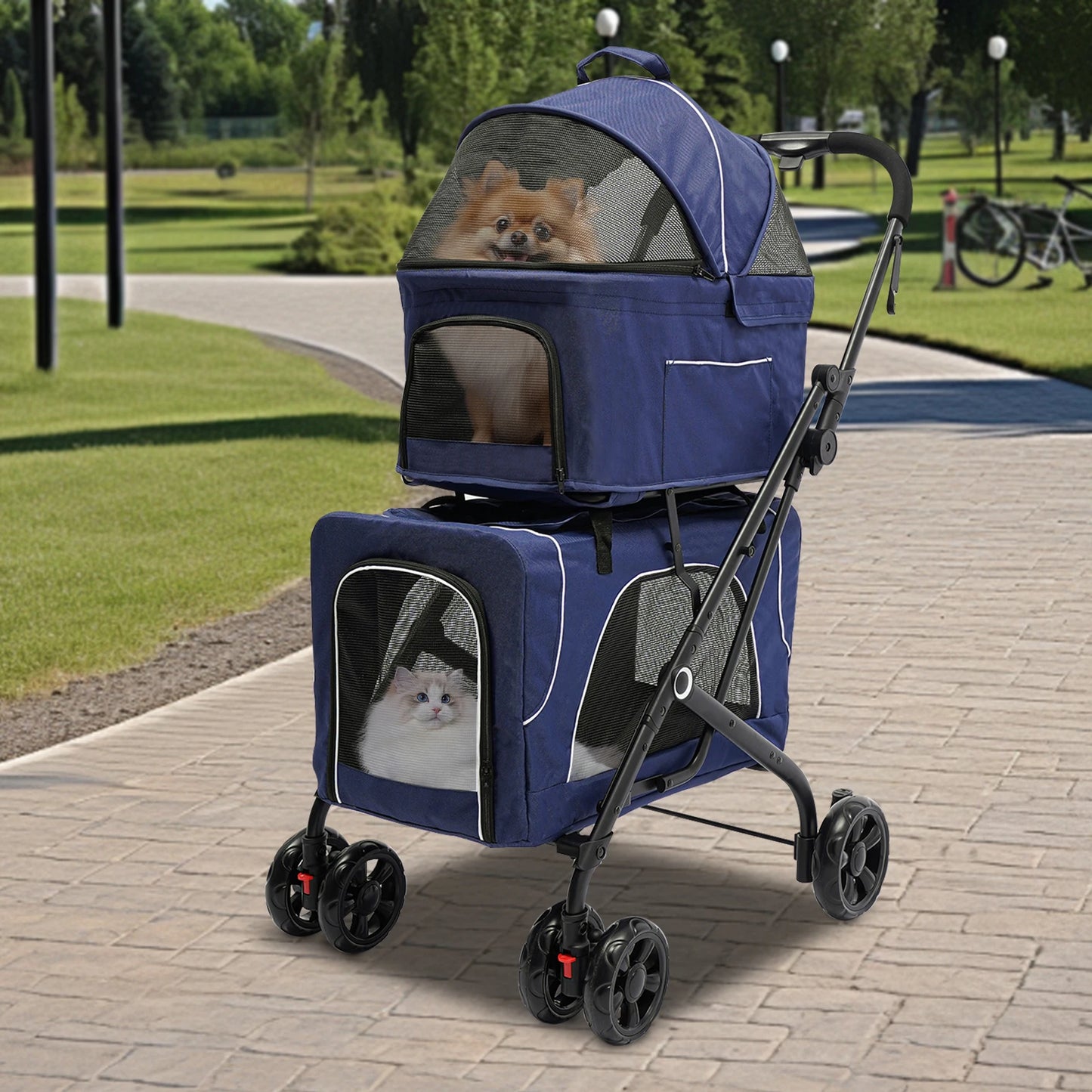 Breed Foldable Pet Stroller Travel With Storage Basket