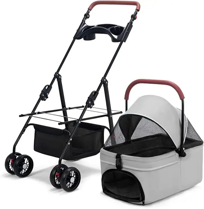 Folding Pet Stroller with Detachable Carrier for Dog Travel by NoEnName