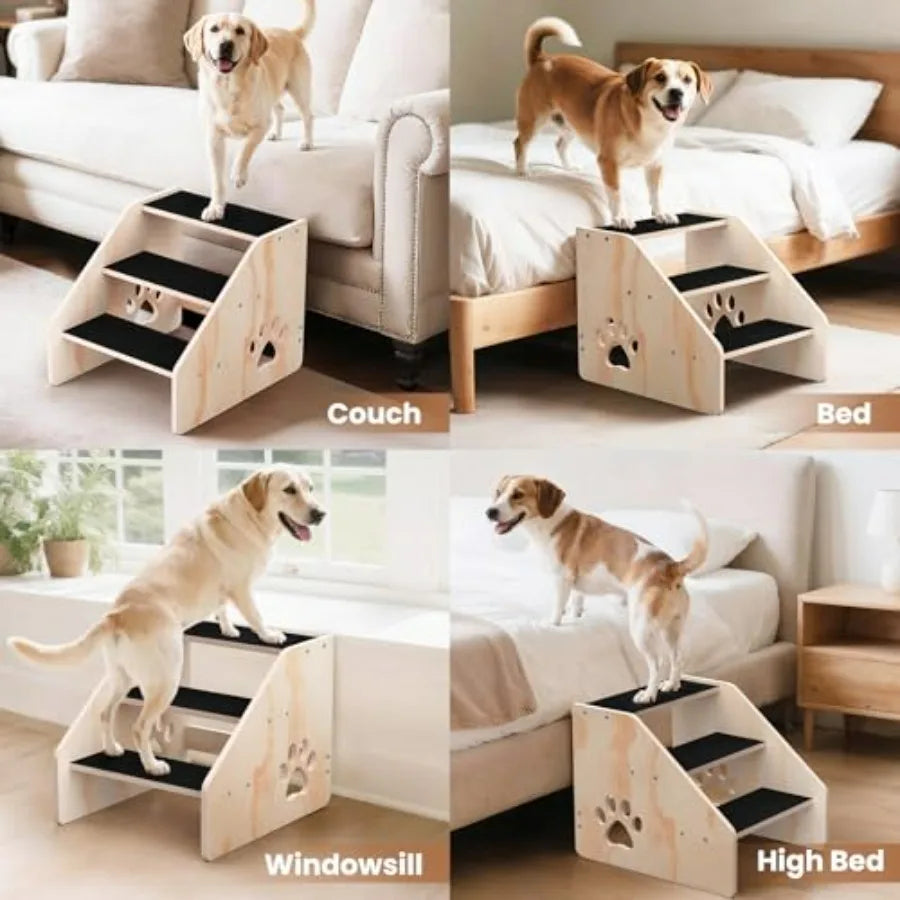 Dog Door Wooden 3 Step Dog Stairs Ramp For Pets High Beds
