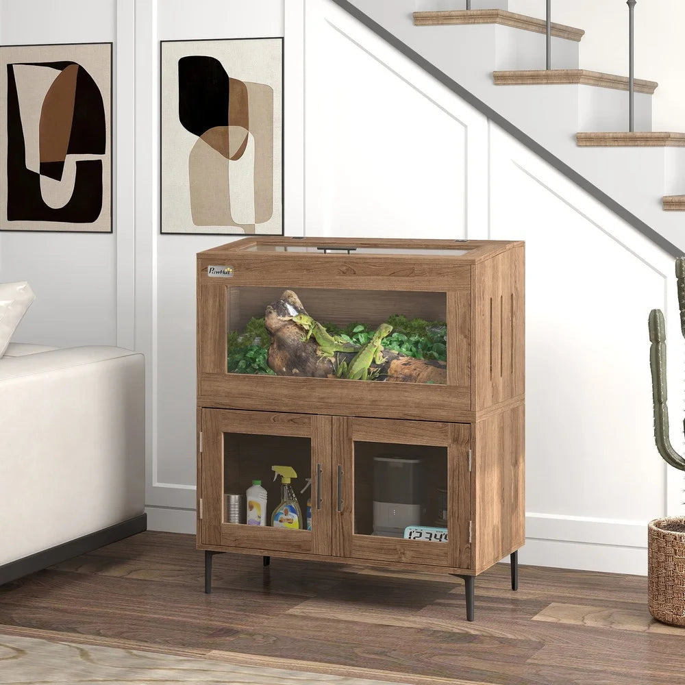 Stackable Reptile Tank With Storage Cabinet Ventilation