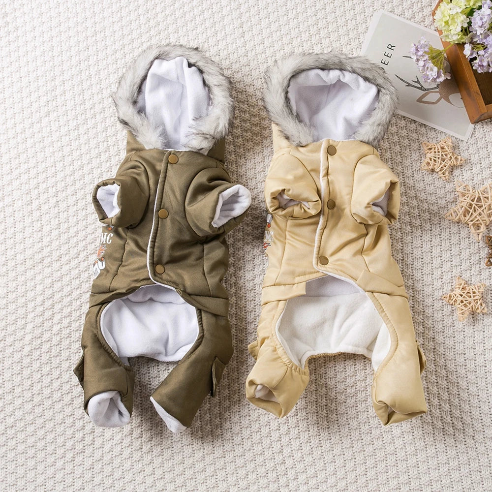 Pet Dog Thick Hooded Driver Style Four Legs Cotton Winter Coat Windproof Jumpsuit Warm Small Puppy Clothing