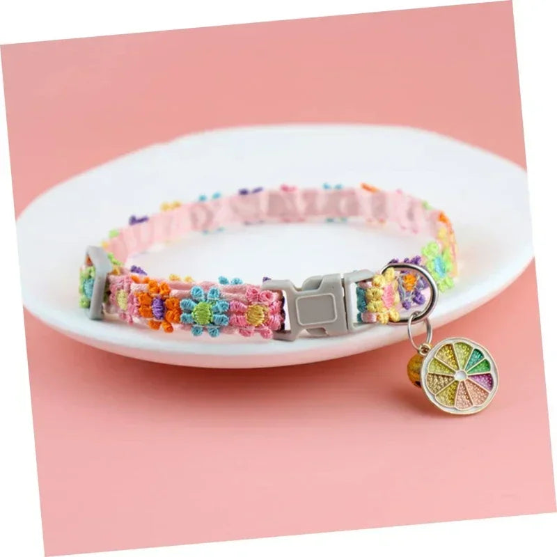 CN Floral Cat Collar With Bell Adjustable Buckle Lace