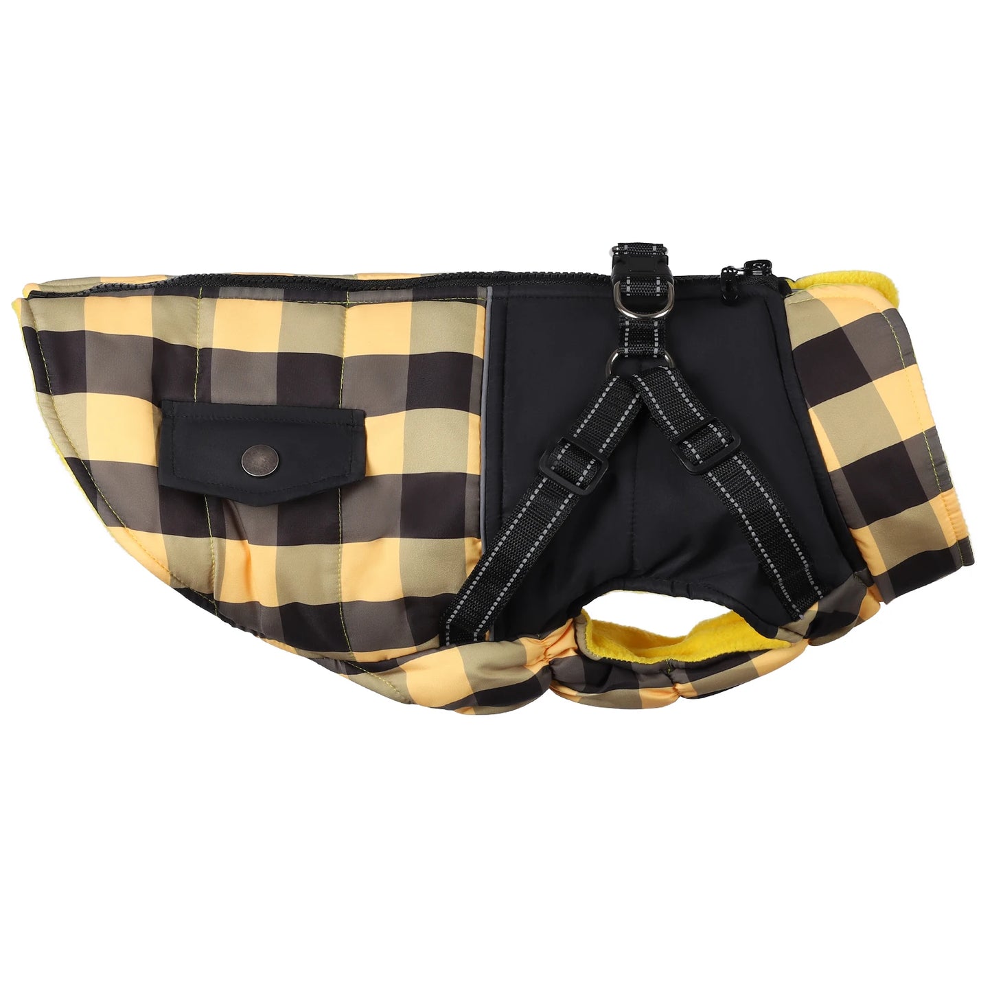 Plaid Thicken Padded Pet Dog Jacket With Harness Cold Weather Windproof Winter Coat For Small Medium Large Dogs