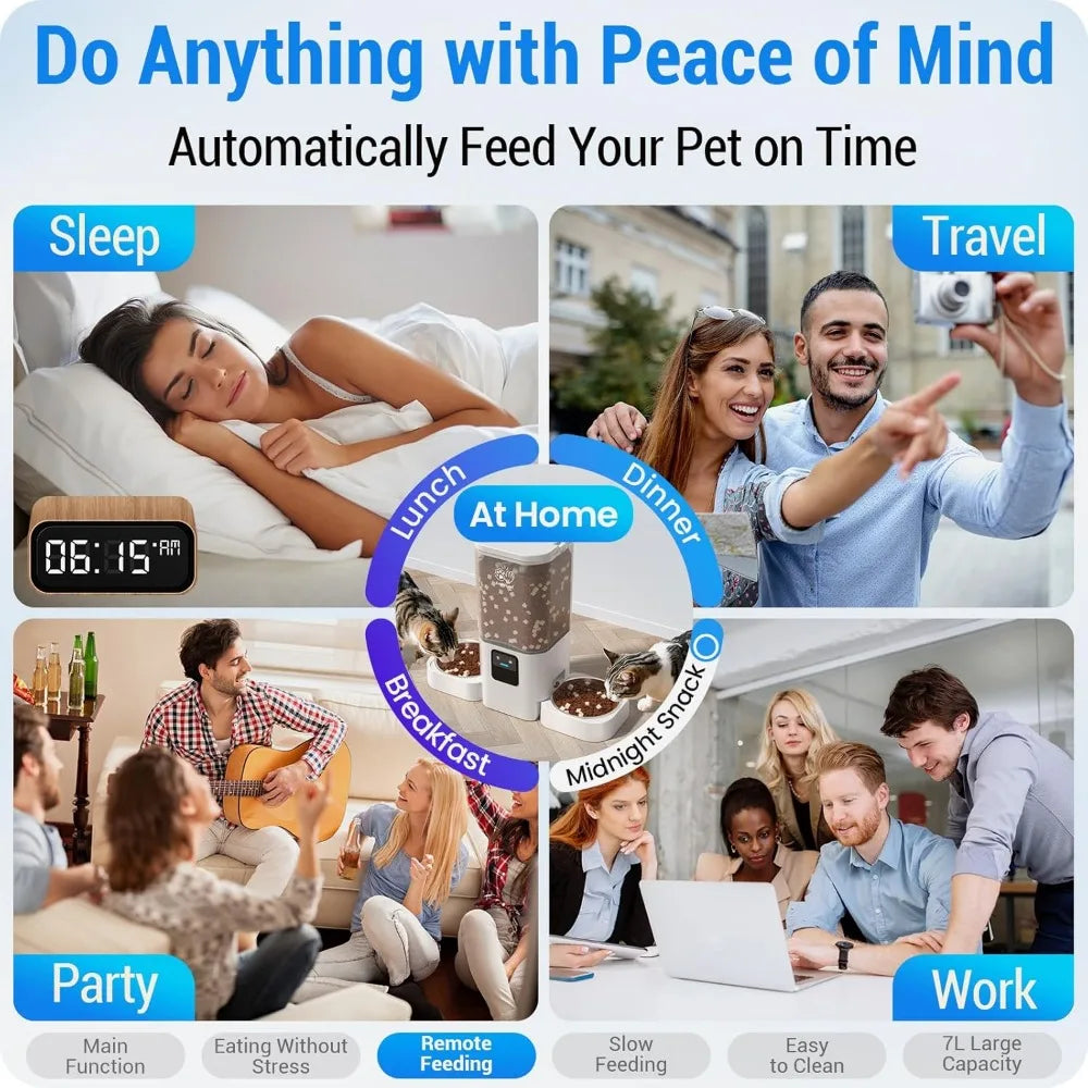 Automatic Cat Feeder WiFi Slow Feed Large Capacity for Two Cats