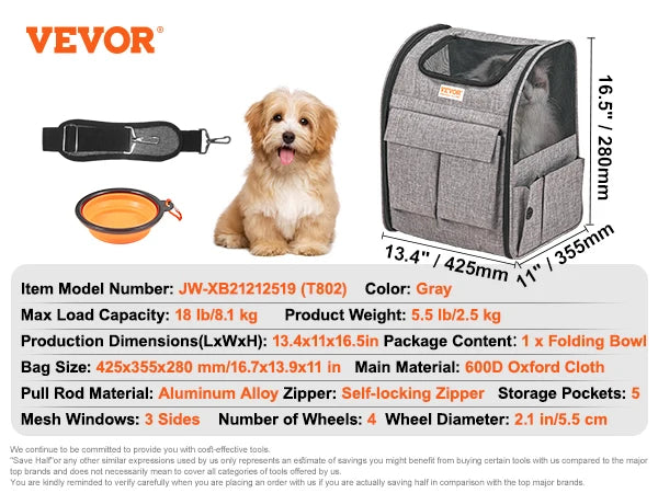 SucceBuy Cat Carrier Backpack With Telescopic Handle Wheels