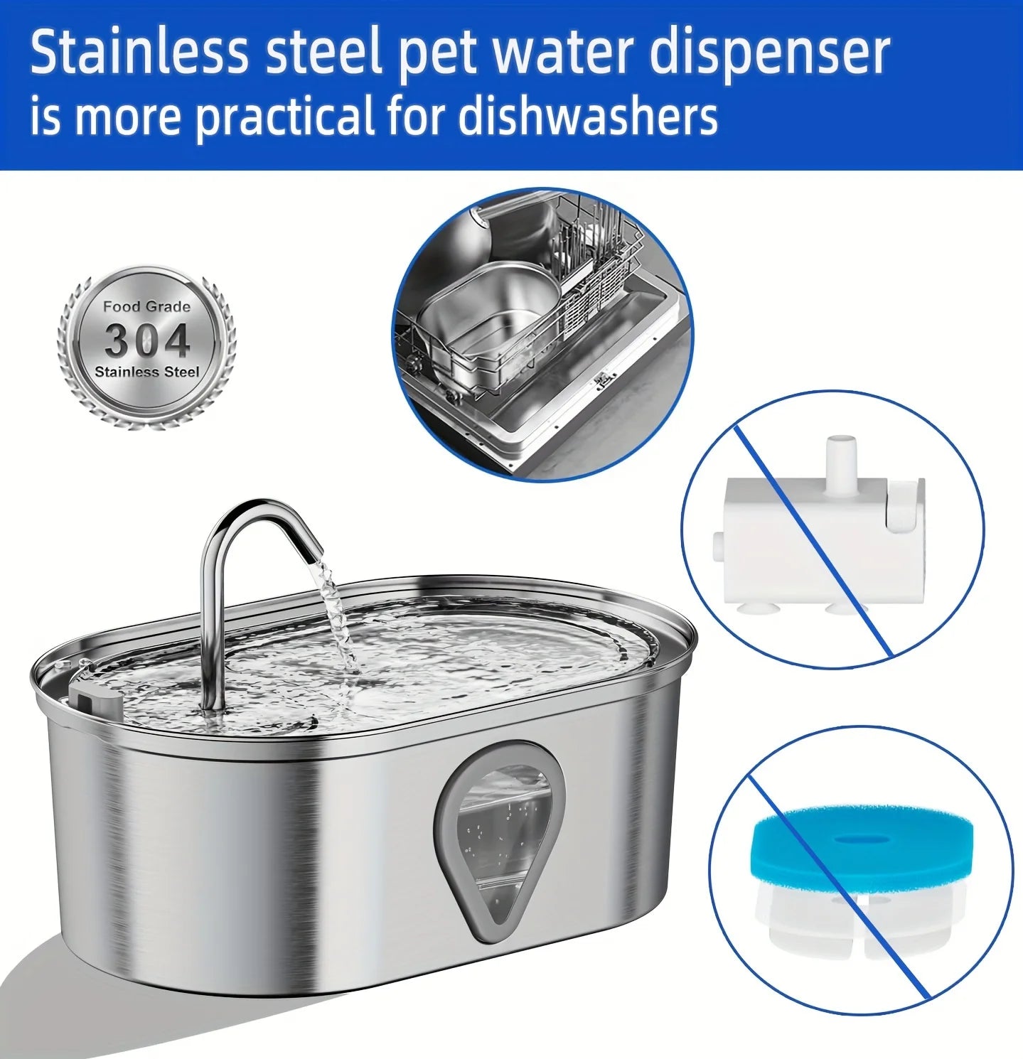 Automatic Stainless Steel Cat Water Fountain 3.5L With LED Light