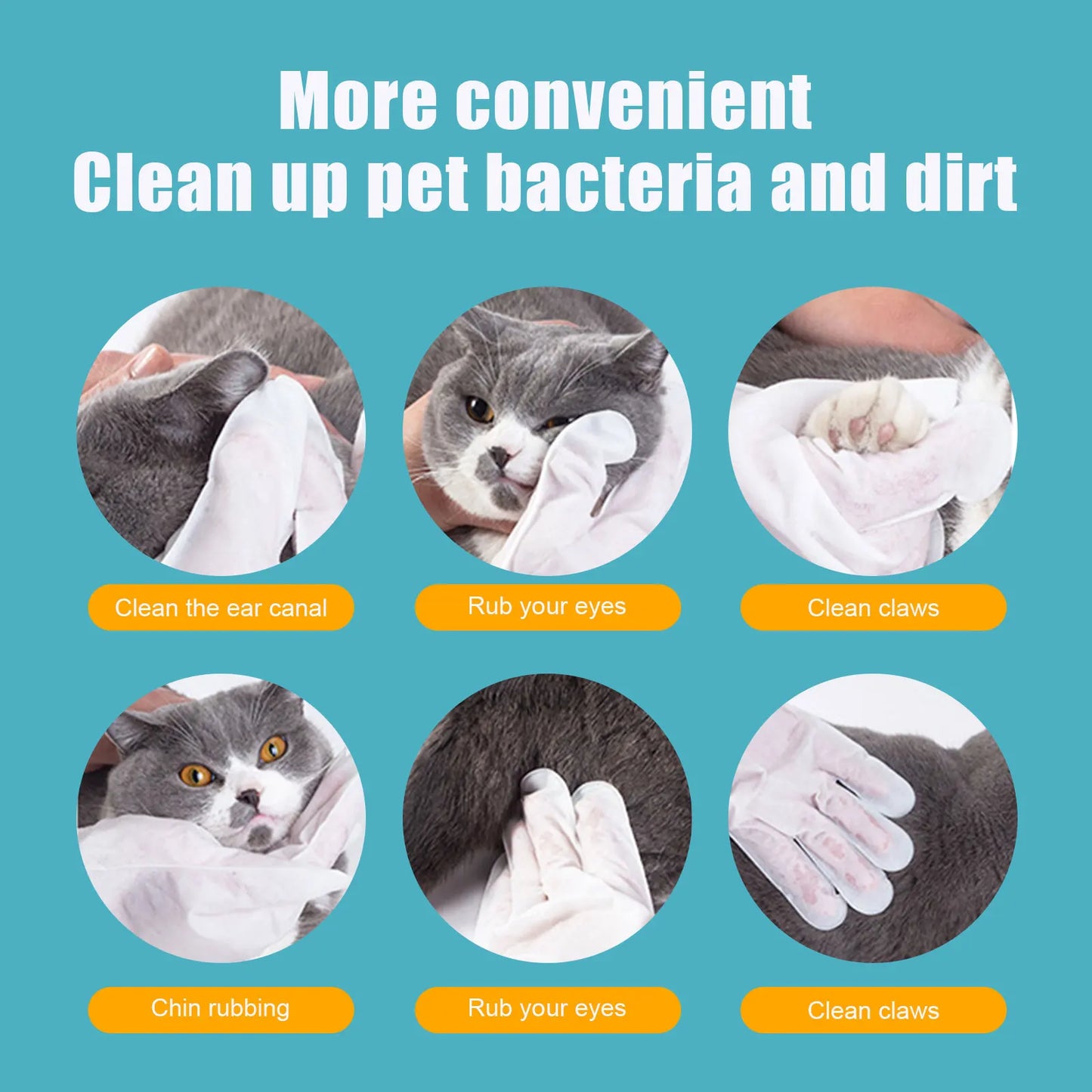 6Pack Cat Dog Grooming Glove Pet Hair Deshedding Brush Wipes