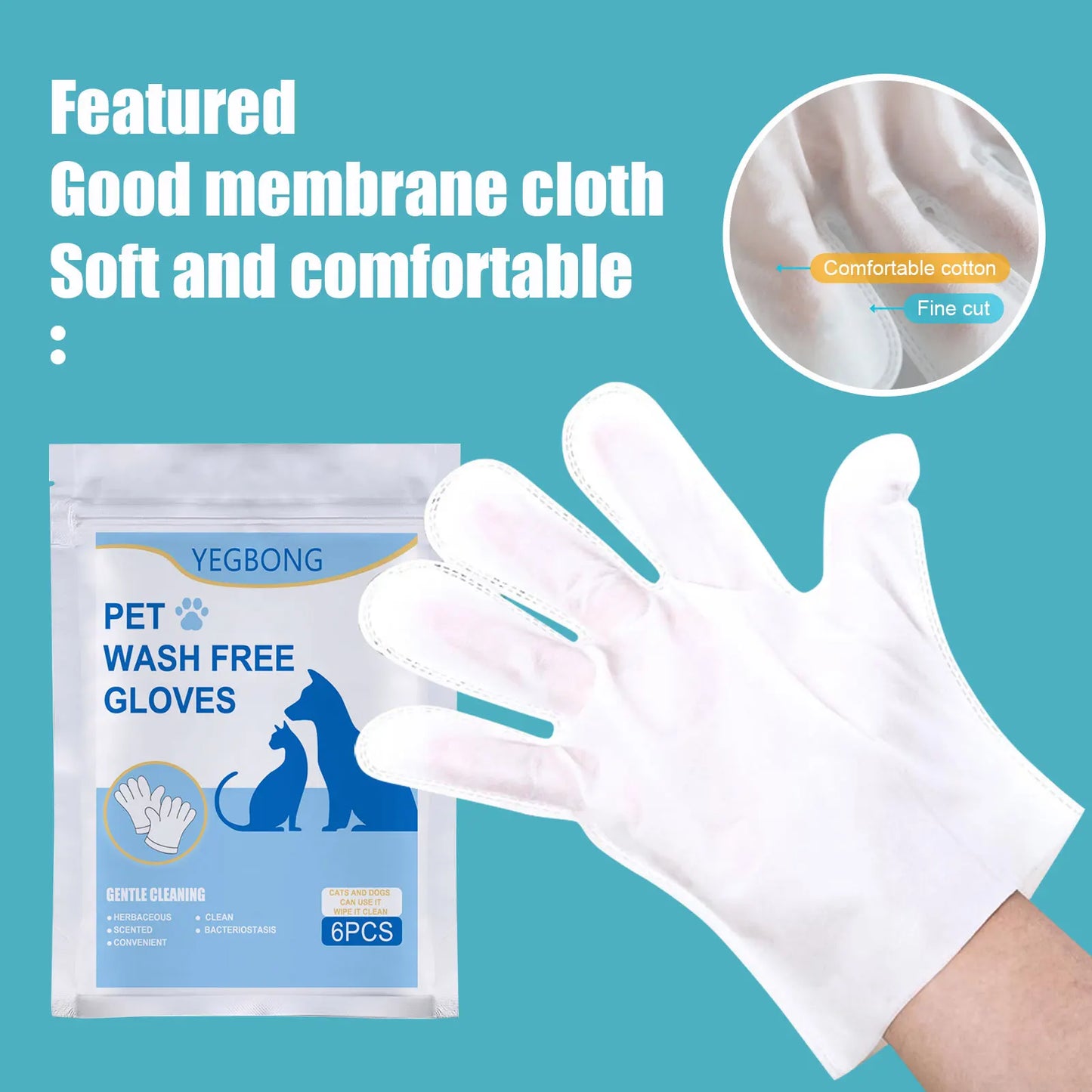 6Pack Cat Dog Grooming Glove Pet Hair Deshedding Brush Wipes