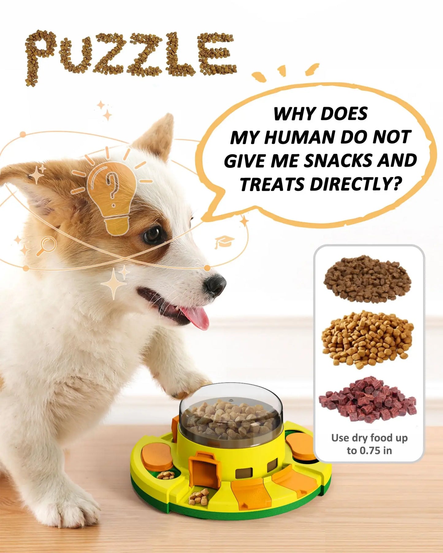 Interactive Puzzle Toy for Dogs Enrichment Pet Slow Feeder Dispenser for Dry Food and Treats