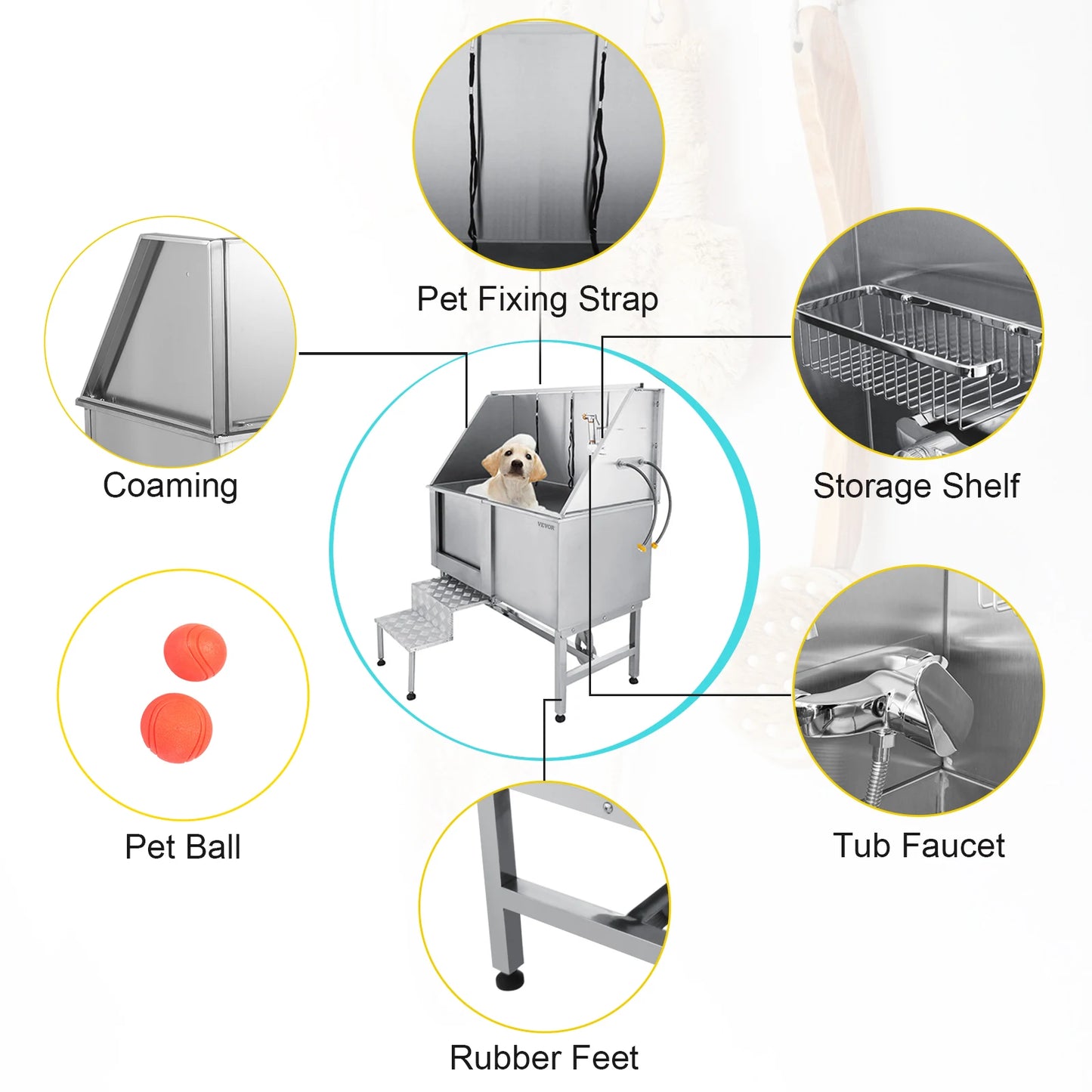 Dog Grooming Tub Stainless Steel Bath Station