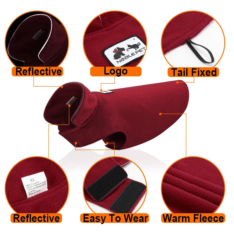 Reflective Big Dog Fleece Jacket Winter Warm Coat for Small and Large Dogs