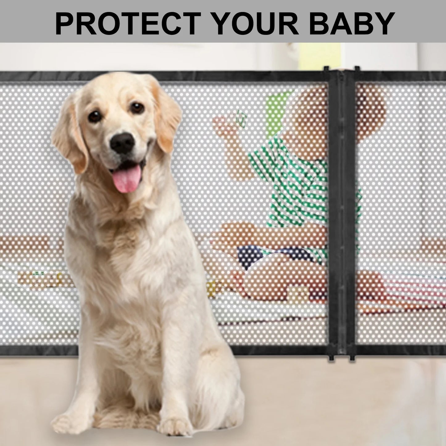 Adjustable Zipper Mesh Dog Gate Portable Folding Pet Barrier