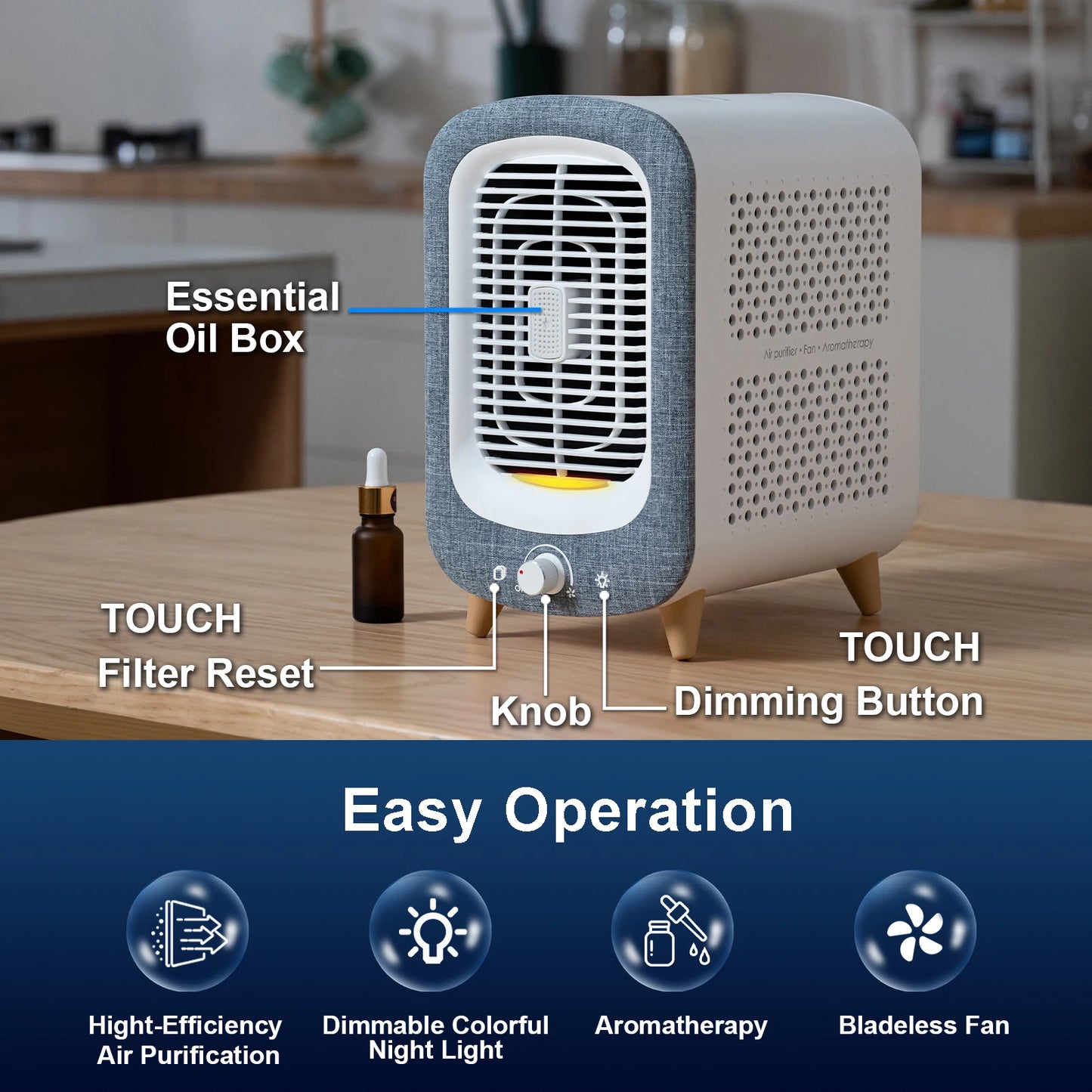 Jafanda Air Purifier for Home Bedroom 780 Square Feet HEPA and Activated Carbon Air Cleaner with Fragrance Sponge and Nightlight for Smoke Removal
