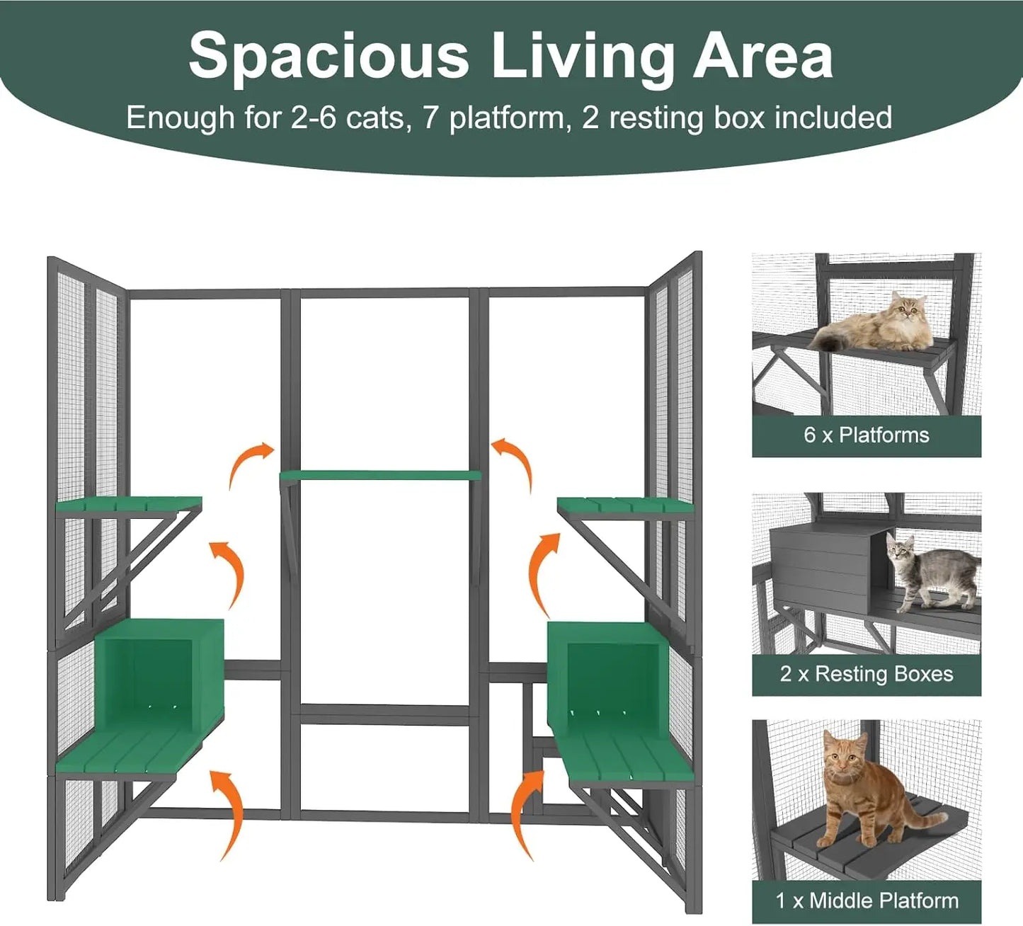 Large Catio Outdoor Cat Enclosure with Waterproof Cover and Roof