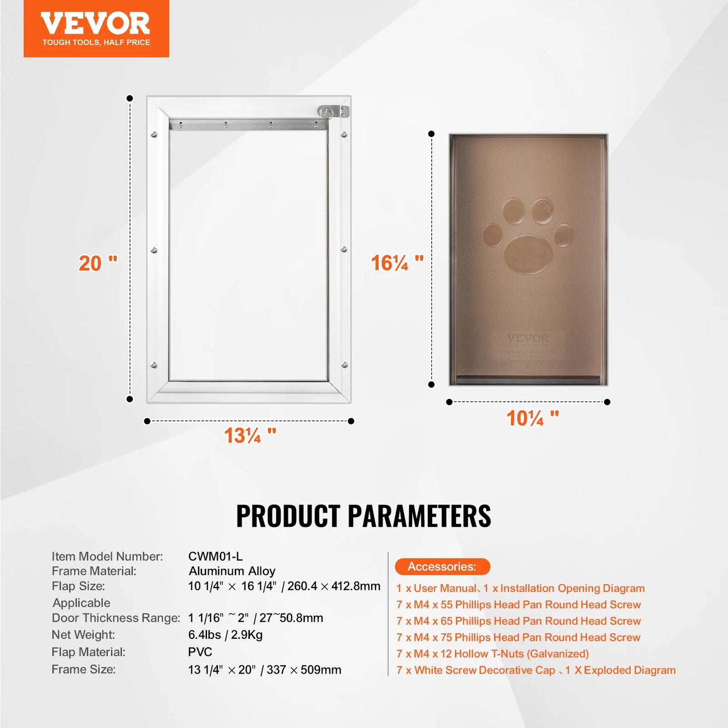 Dog Door Aluminum Pet Door With Lock And Flap Weatherproof