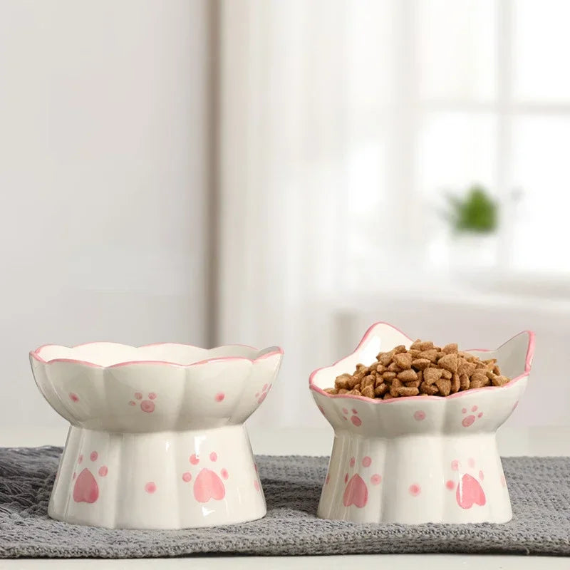 Ceramic Elevated Pet Food Bowl Set for Cats and Dogs Drinking and Eating Accessories