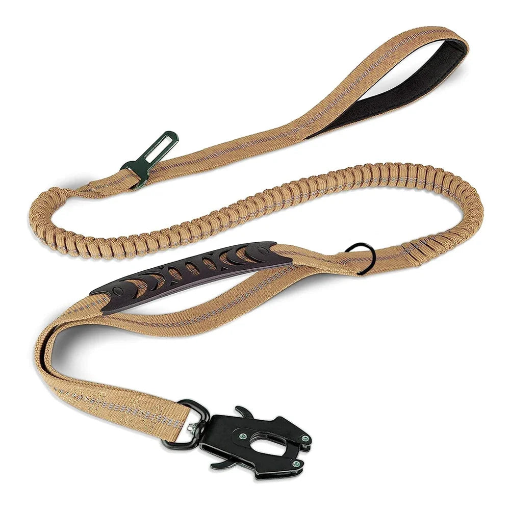 Reflective Shock Absorbing Heavy Duty Tactical Bungee Dog Leash with Car Seatbelt